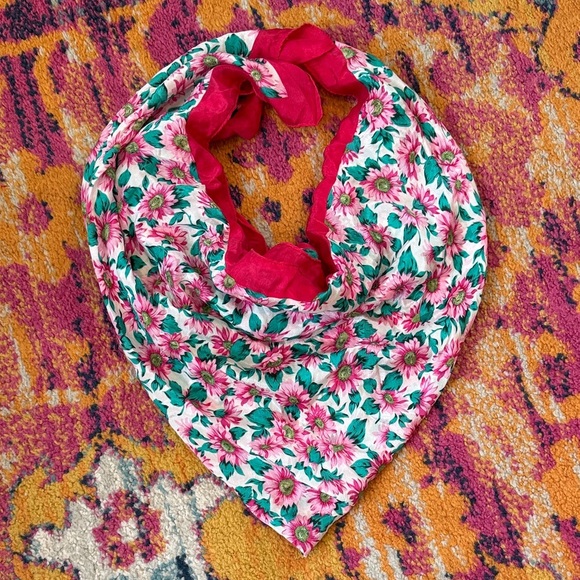 Floral Patterned Scarf with Red Border - Picture 4 of 4